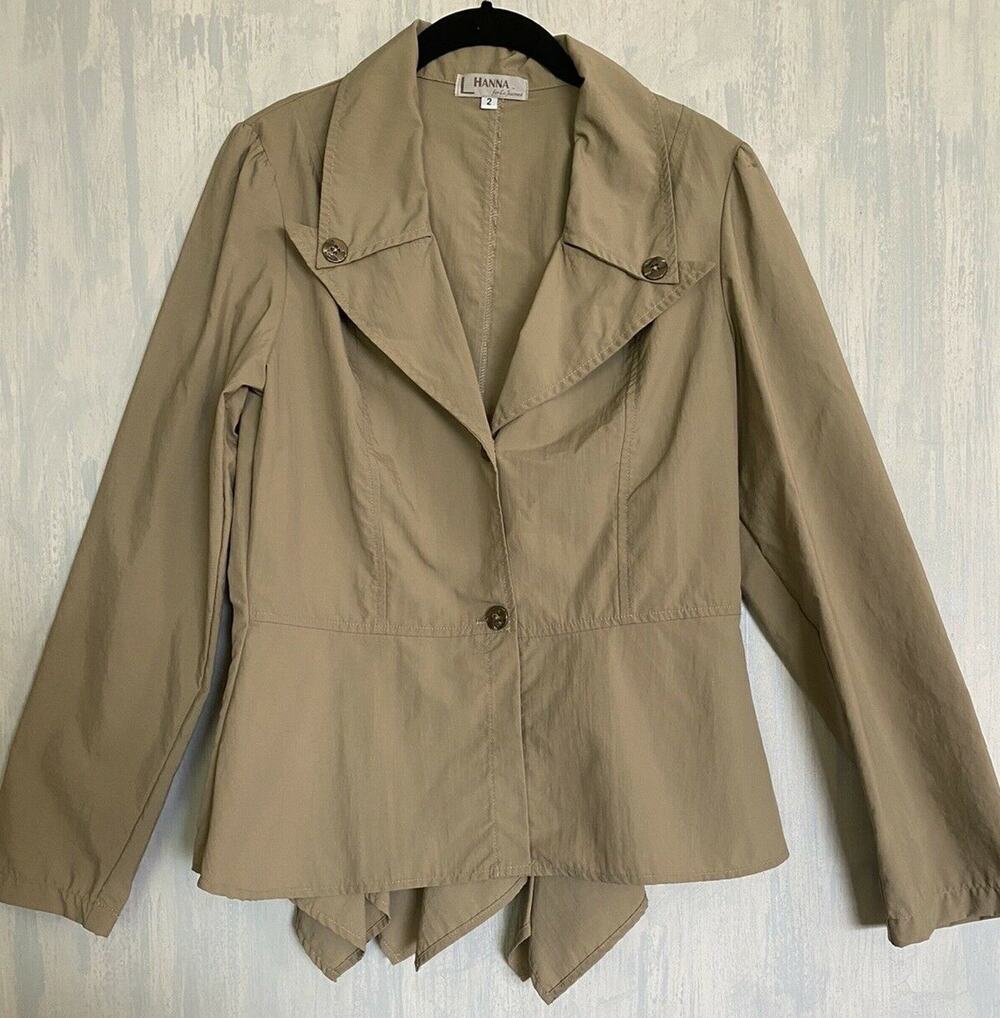 HANNA for La Journee ARTSY Lagenlook Jacket Peplum Back Fabulous Fit Khaki 2 S M